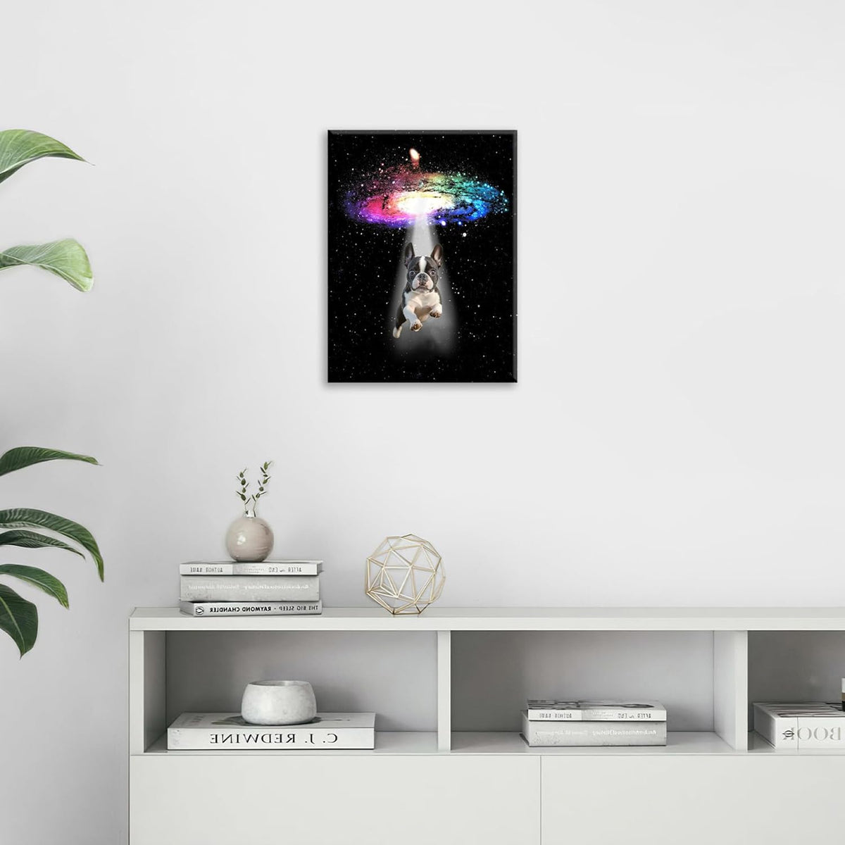Funny Dog Wall Art Canvas Boston Terrier Wall Decor Prints Framed Painting Bulldog Galaxy Pictures