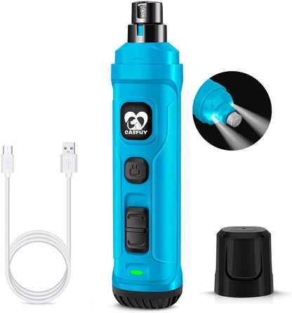 Casfuy Dog Nail Grinder with 2 LED Light - New Version 2-Speed Powerful Electric Pet Nail Trimmer
