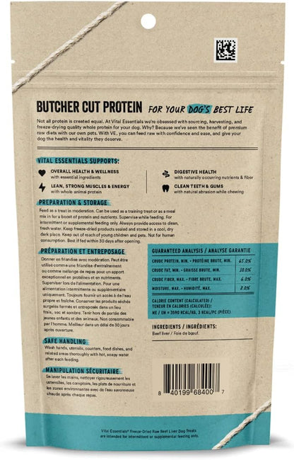 Vital Essentials Beef Liver Dog Treats, 2.1 oz | Freeze-Dried Raw | Single Ingredient | Premium