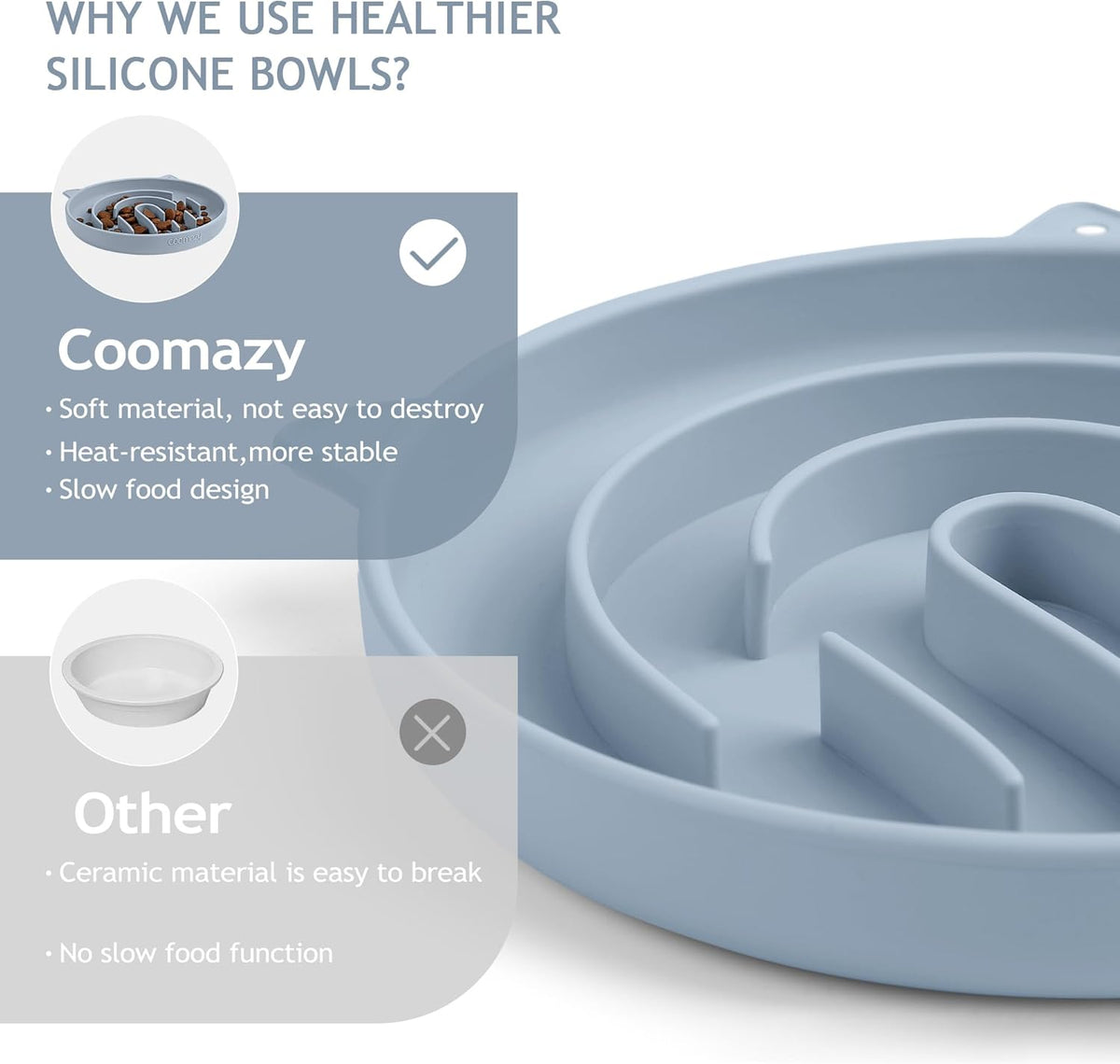 Coomazy Silicone Slow Feeder Dog Cat Bowls, Interactive Puzzle Toy for Pets Food Training, Keeps