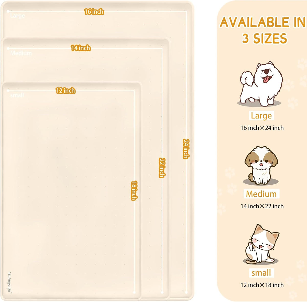 MateeyLife Silicone Cat & Dog Food Mat for Floors Waterproof, Anti-Slip Dog Bowl Mats for Food and