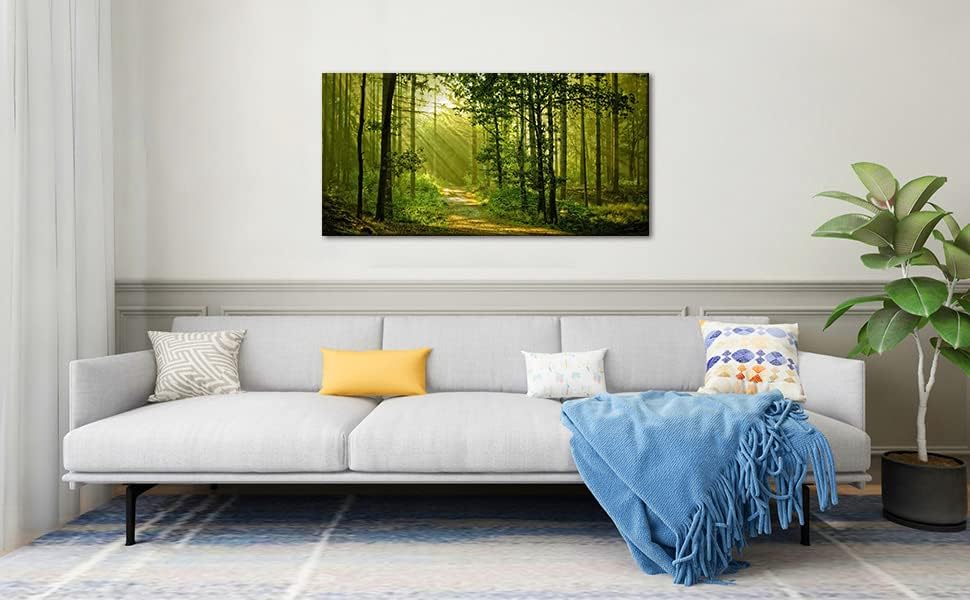 Green Morning Sunlight Forest Scenery Canvas Wall Art for Bedroom Home,Beautiful Silent Summer