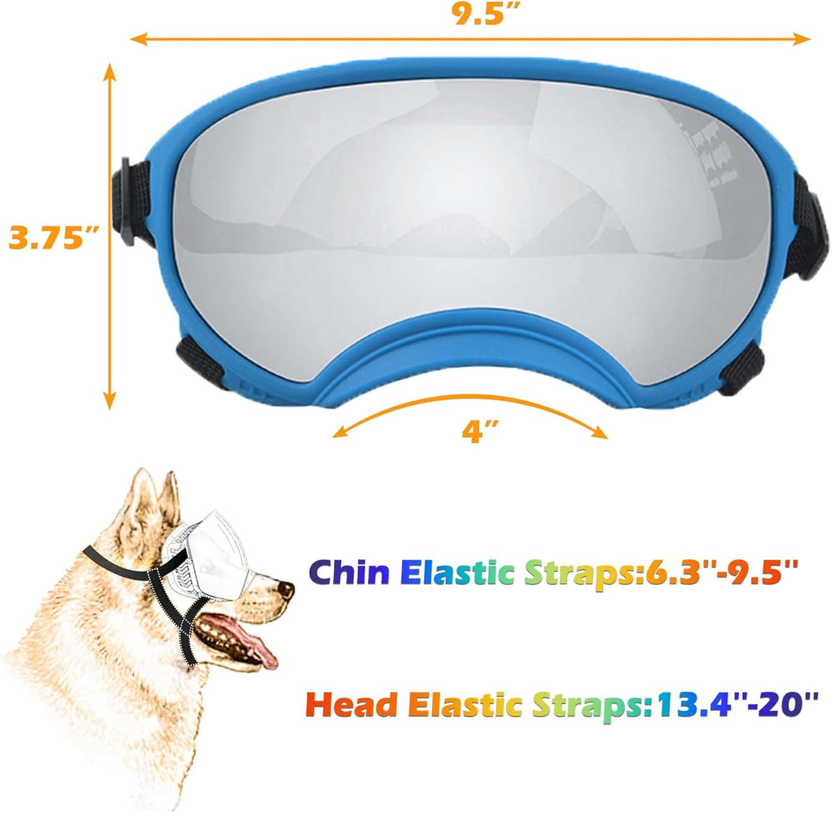 Winproof Large Dog Sunglasses with Adjustable Strap, UV Protection, Soft Goggles for Medium-Large