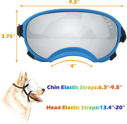 Winproof Large Dog Sunglasses with Adjustable Strap, UV Protection, Soft Goggles for Medium-Large