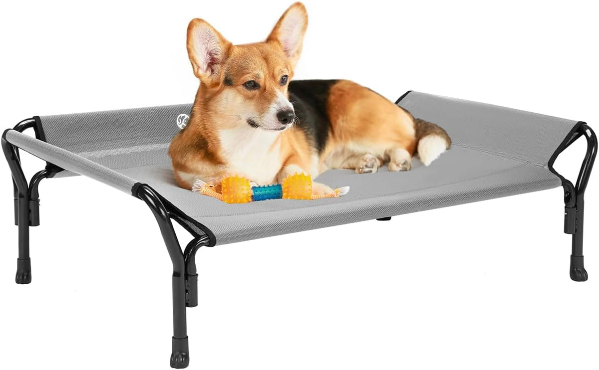 Veehoo Cooling Elevated Dog Bed, Raised Pet Cot with Guardrail & Slope Headrest, Durable Breathable
