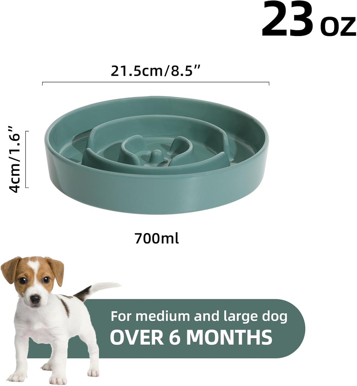 8.2inch Ceramic Slow Feeder Dog Bowl for Medium and Large Breed, Puzzle Dog Food Dish