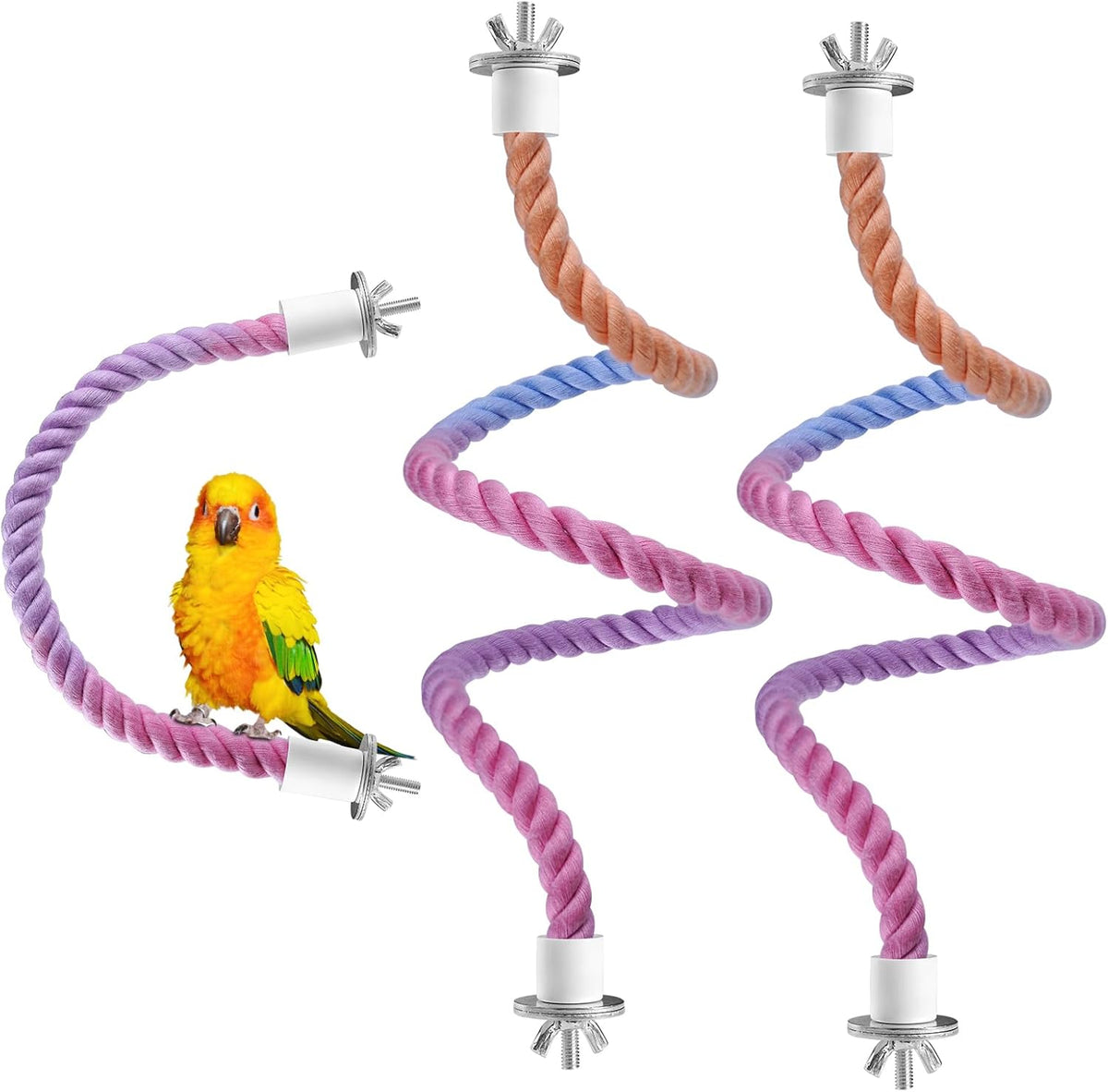 3 Pcs Bird Rope Perches Gradient Color, Bendable Parrot Bird Perch Rope Stand for Cage, Stand