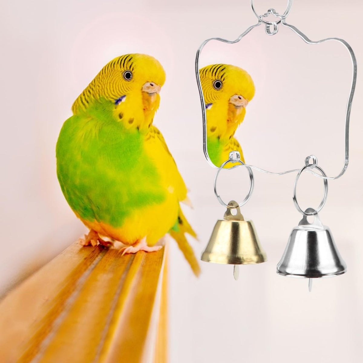Hypeety Pet Bird Mirror Toy with Bells Hanging Toy for Parakeet Cockatiel Conure Lovebirds Finch