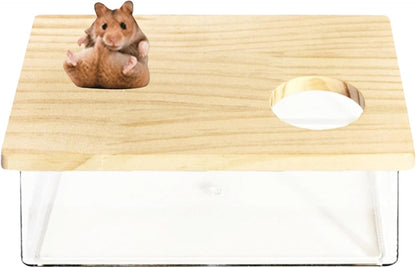 Hamster Sand Bath Box Container, Small Pet Sandbox Lid Design Take Bath Wooden Sandbox Dust Bath