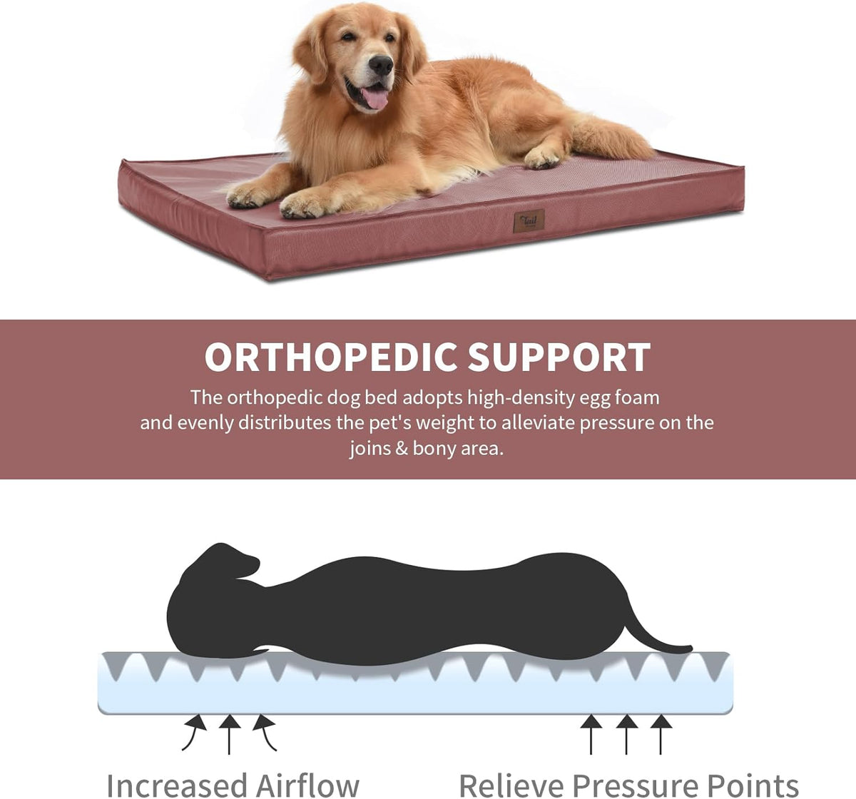Outdoor Extra Large Dog Crate Bed, Big Waterproof Dog Bed for Large Dogs, Orthopedic Egg Foam Pet