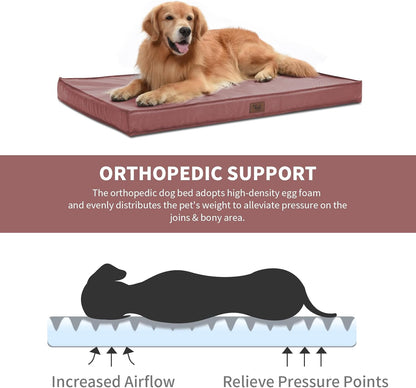 Outdoor Extra Large Dog Crate Bed, Big Waterproof Dog Bed for Large Dogs, Orthopedic Egg Foam Pet
