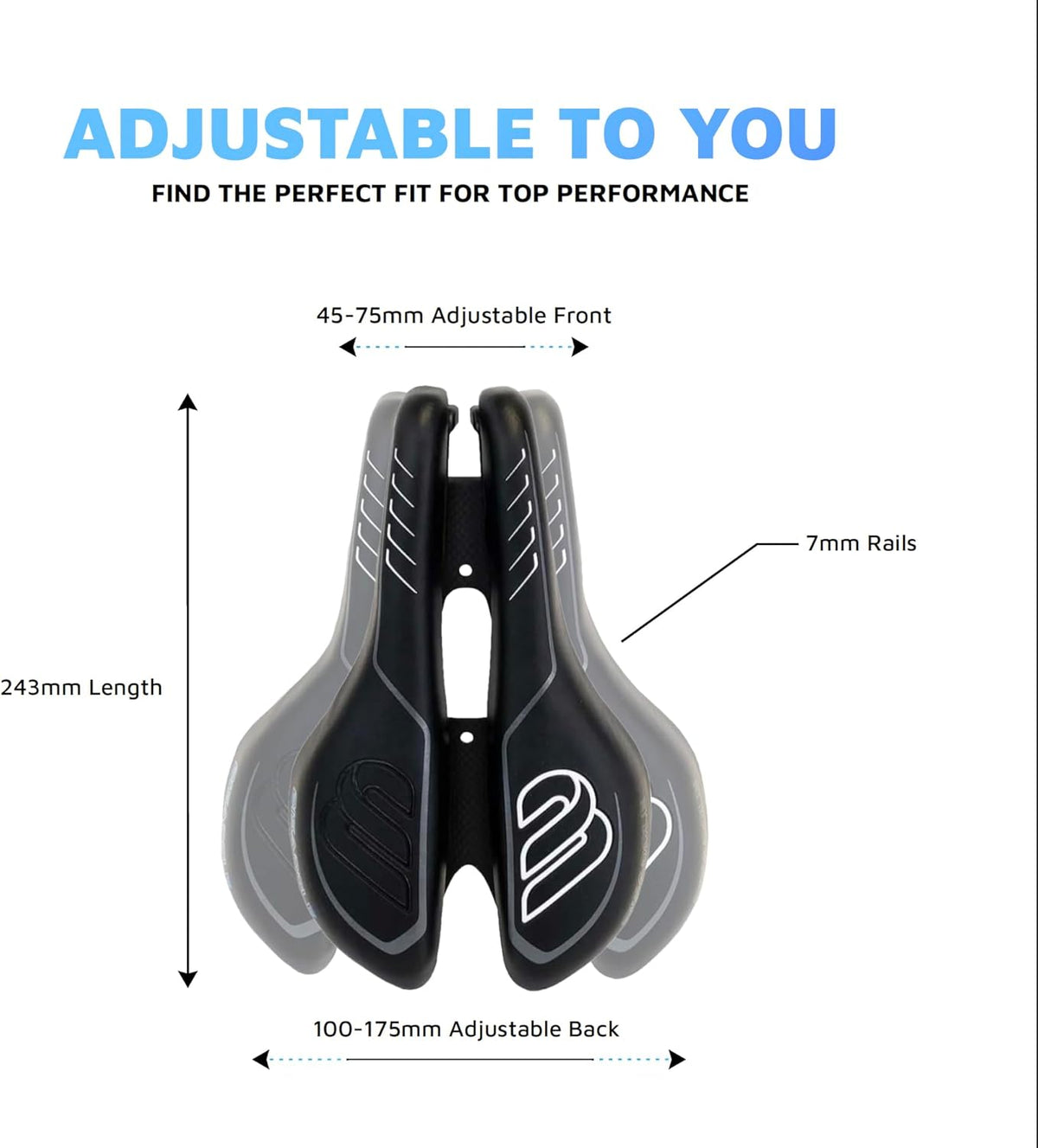 SRT 2.0 Adjustable Bicycle Saddle Noseless with Titanium Rails Custom Fit Comfort,Black w/Grey