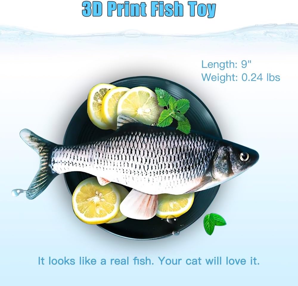 TOOGE 2 Pack 9" Floppy Fish Cat Toys with SilverVine and Catnip for Indoor Cats for Small Dogs