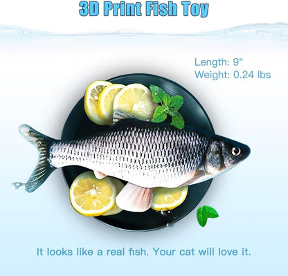 TOOGE 2 Pack 9" Floppy Fish Cat Toys with SilverVine and Catnip for Indoor Cats for Small Dogs