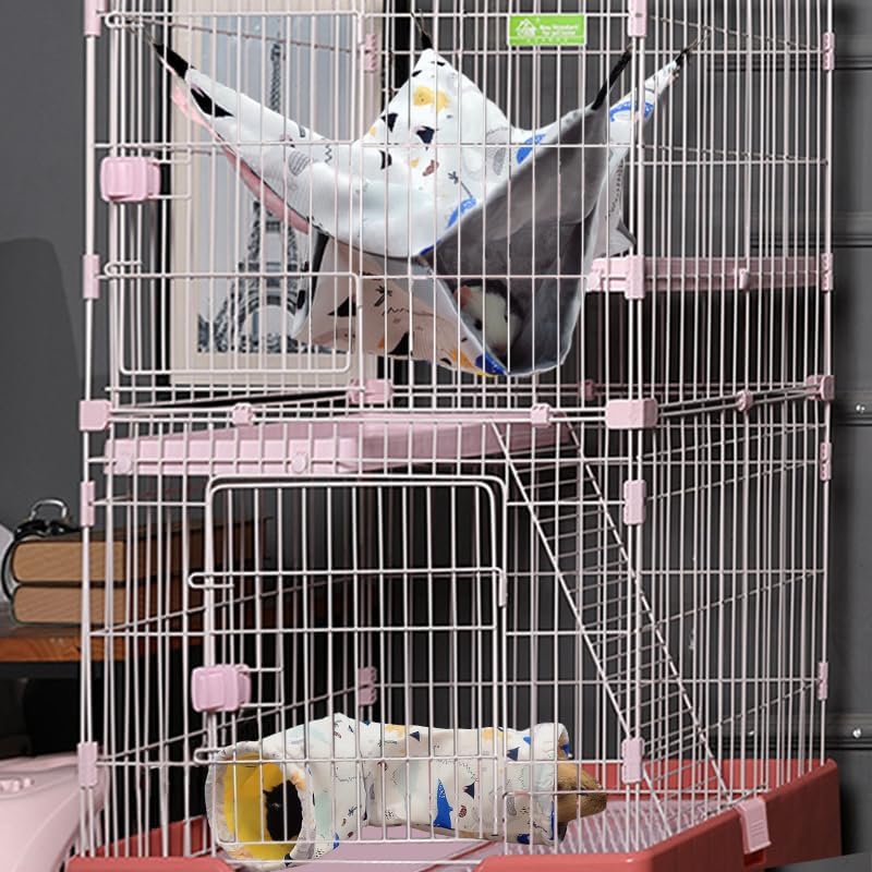 Large Caliber Guinea Pig Tunnel Hideout & Hammock, Rat Cage Corner Toy for Ferret Hedgehog Piggy to