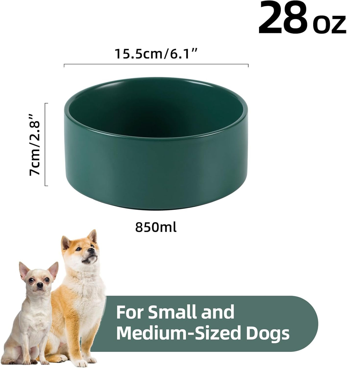Ceramic 6.1inch Non-Slip Dog Food and Water Bowl for Small & Medium Breed Dogs,Pet Bowl for