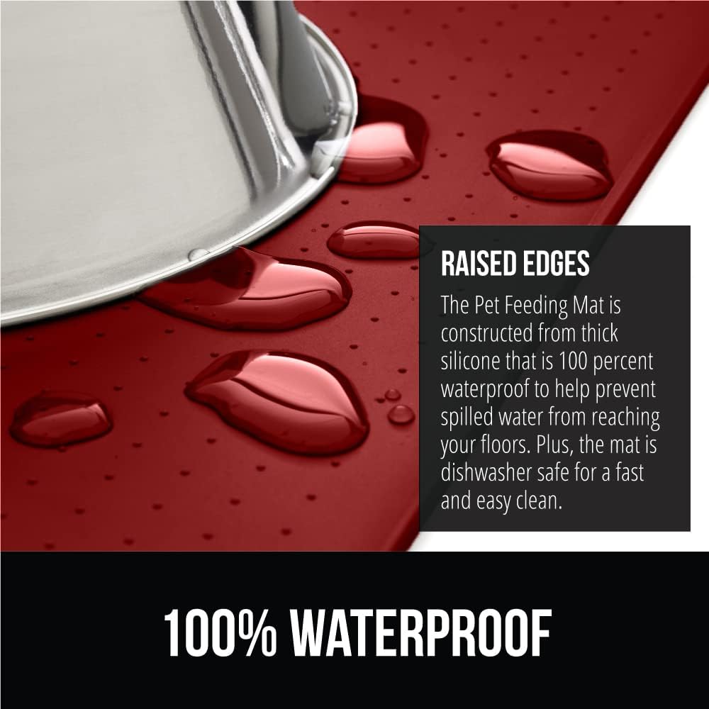 GORILLA GRIP 100% Waterproof Raised Edge BPA Free Silicone Pet Feeding Mat, Dog Cat Food Mats