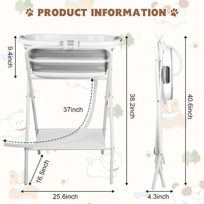 YUEPET Elevated Collapsible Dog Bathtub, Portable Shower Tub with Safety Collar, Foldable Dog
