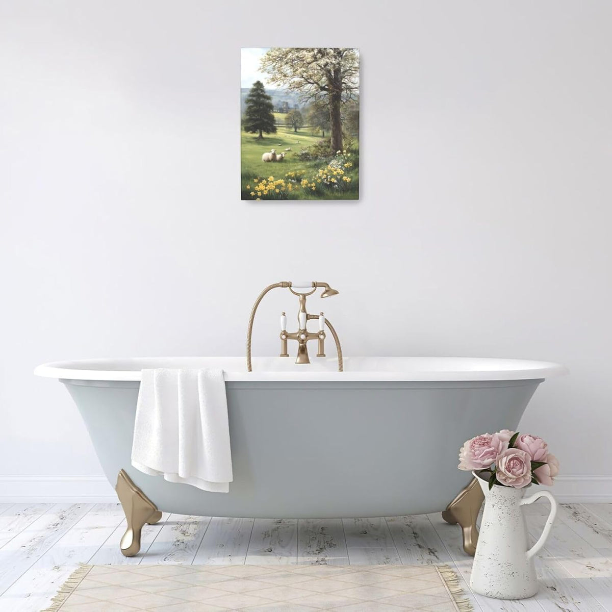 Country Sheep Canvas Wall Decor Farmhouse Rustic Lamb Wildflower Wall Art Nature Countryside