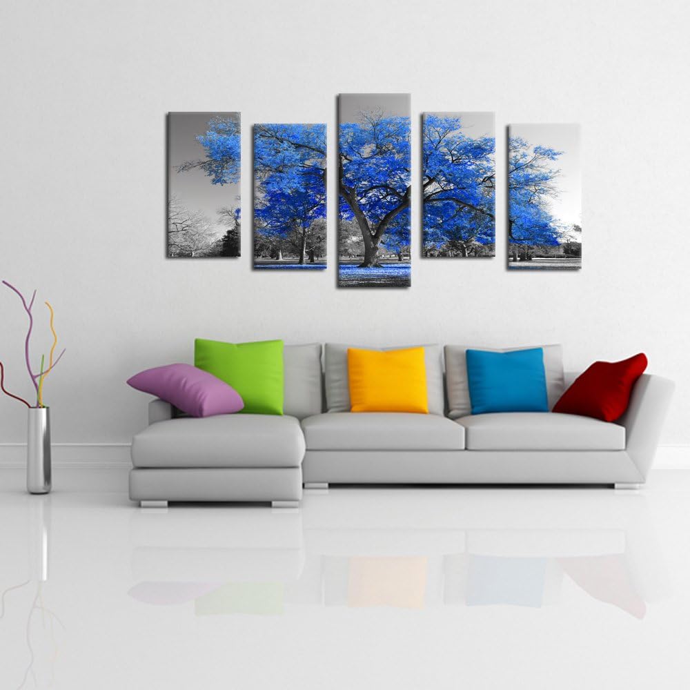 KREATIVE ARTS Canvas Print Wall Art Painting Contemporary Blue Tree In Black And White Style Fall