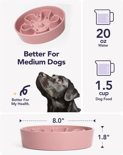 LE TAUCI Slow Feeder Dog Bowls Ceramic, 1.5 Cups Dog Food Bowl, Puppy Slow Feeder Dish for Fast