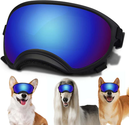 Medium Dog Sunglasses with Adjustable Strap UV Protection, Winproof Dog Puppy Sunglasses, Suitable