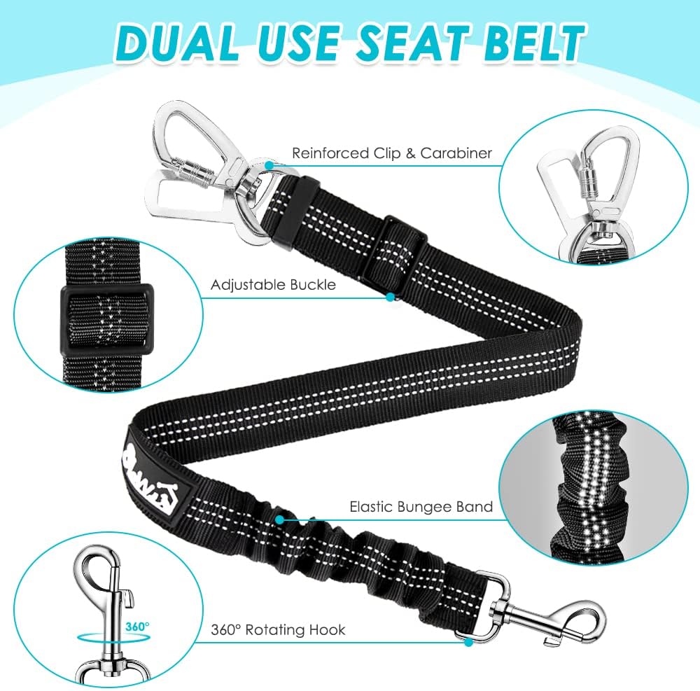 SlowTon Dog Seat Belt Harness for Car, Dog Car Harness Adjustable Mesh Breathable & Dog Seatbelt
