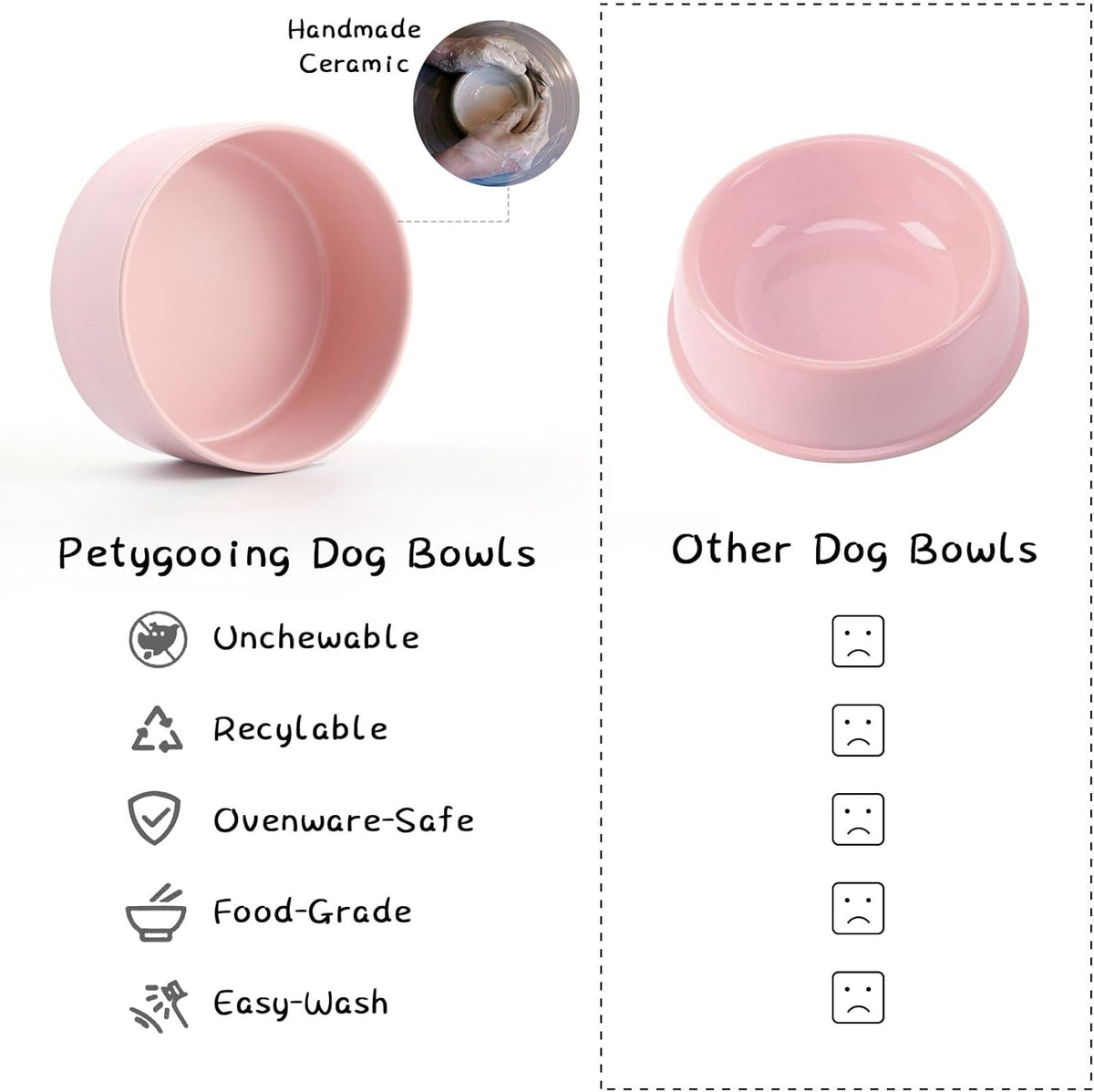 Petygooing PinkElevated/Raised Ceramic Dog Bowl for Small Breeds, Dog Food Water Dish with