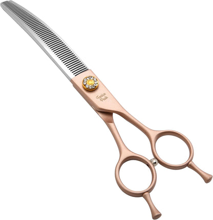 Fenice Peak Professional Curved Thinner Dog Grooming Scissors 7.0'' Rose Gold Thinning Shears