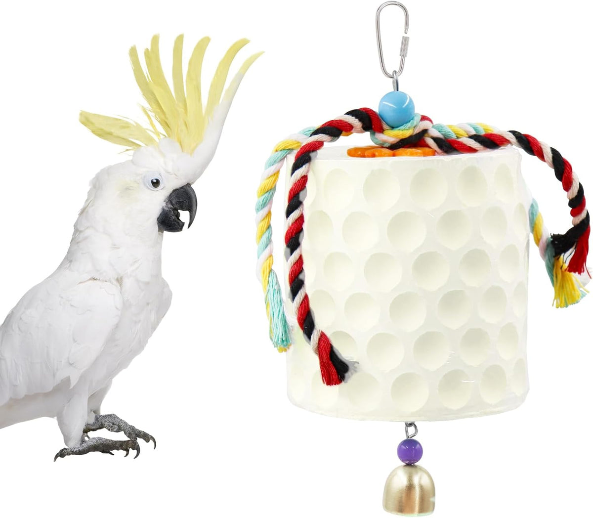 Extra Large Bird Chewing Toy, Parrot Beak Grinding Calcium Stone with Bells, Bird Cage Accessories