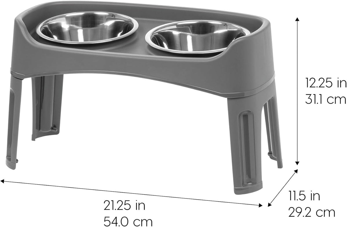 IRIS USA Elevated Dog Bowls, Adjustable Height, 2 Thick 64 oz Stainless Steel Bowls, Spill-Proof