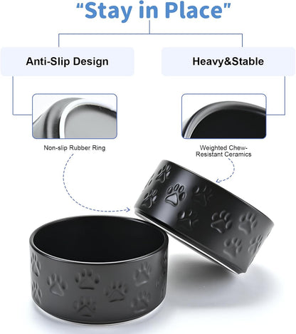 SPUNKYJUNKY Ceramic Dog and Cat Bowls 2 Pack, 5.1'' Dog and Cat Food Water Double Feeding Bowls