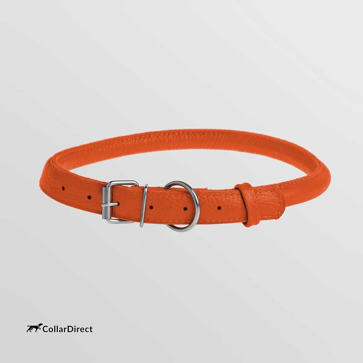 CollarDirect Rolled Leather Dog Collar, Soft Padded Round Puppy Collar, Handmade Genuine Leather