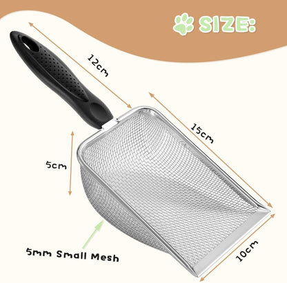 Metal Cat Litter Scoop,Sturdy Litter Cleaner Corner Shovel,Stainless Steel Mesh Litter Shovel,Easy
