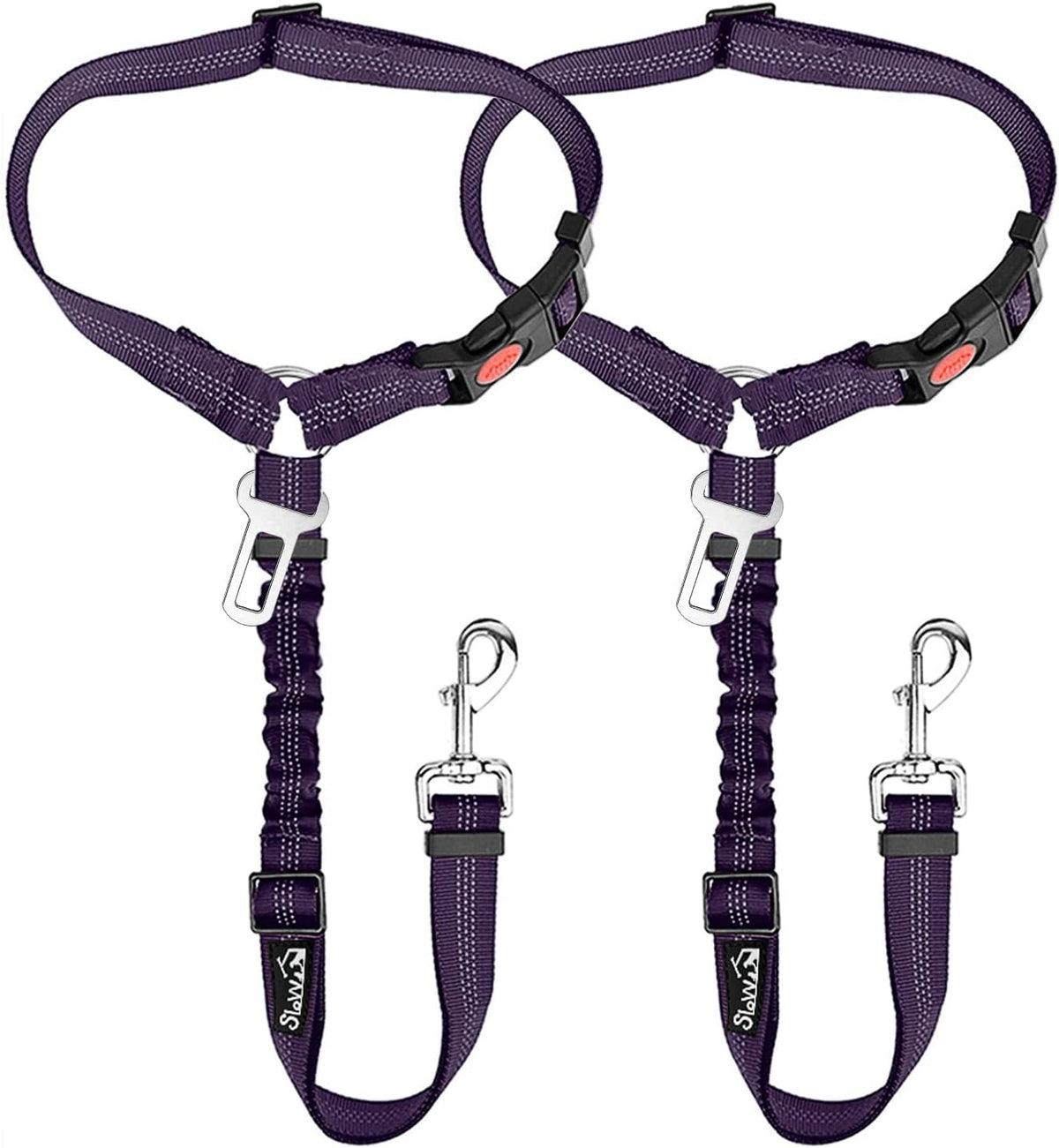 SlowTon Dog Seat Belt for Car, 2 Pack Dog Car Harness Seatbelt Adjustable with Elastic Bungee