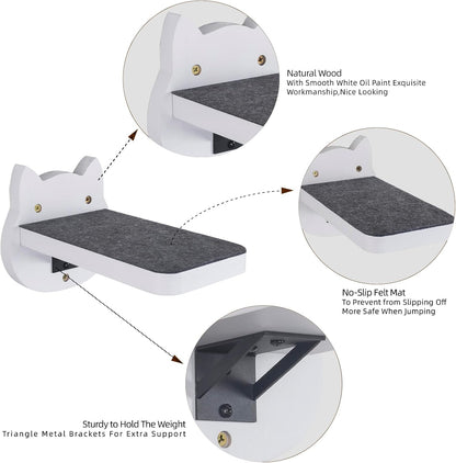 ESPETS White Painted Wooden Cat Wall Floating Steps Set of 3 - Wall Mounted Cat Floating Furniture