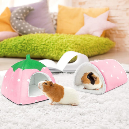 Guinea Pig Hideout with Tunnel, Washable Chinchilla House Bed, Fleece Hideaway, Enrichment Toys