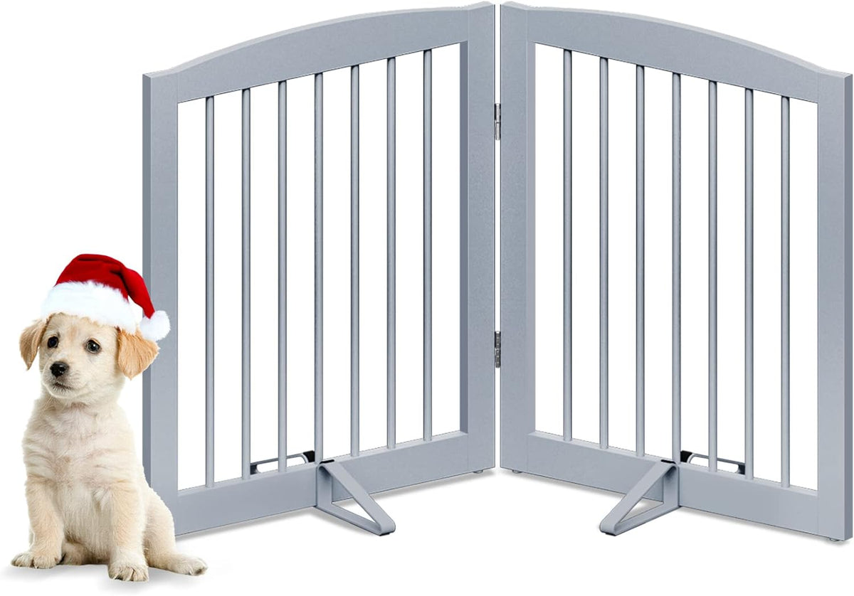 Freestanding Pet Gate for Dogs, Foldable Wooden Dog Gate for House, Indoor Pet Barrier for Stairs