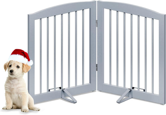 Freestanding Pet Gate for Dogs, Foldable Wooden Dog Gate for House, Indoor Pet Barrier for Stairs