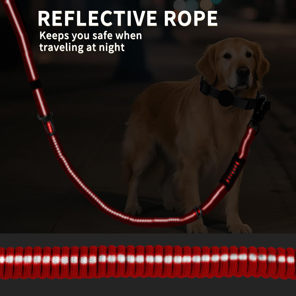 Heavy Duty Bungee Dog Leashes, 4-6FT Shock Absorbing Tactical Dog Leash with 2 Padded Handles