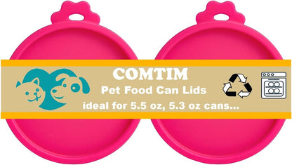 COMTIM Cat Food Can Covers Lids for 5.5 oz Cans, 2 Pack Silicone Cat Food Can Lids for 5.5 oz 5.3