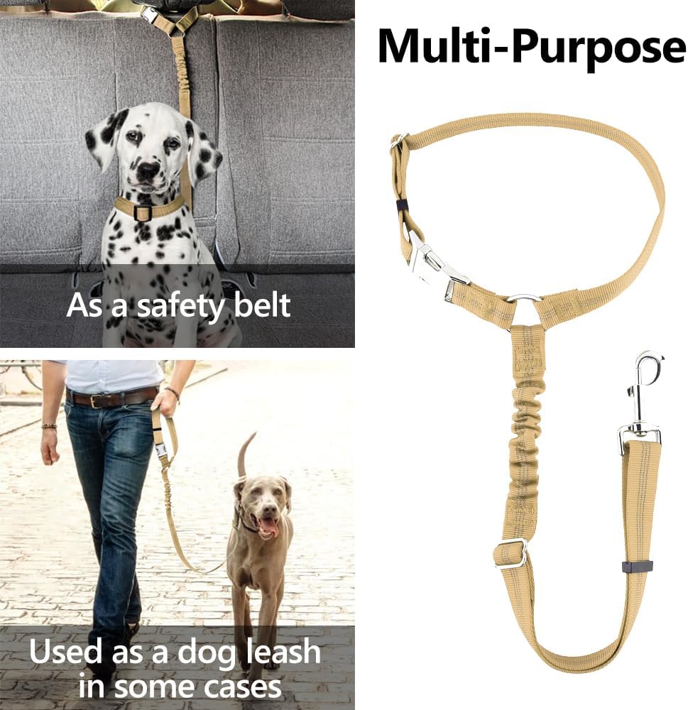 Plutus Pet Dog Seat Belt for Car Headrest, Reflective and Adjustable Restraint with Elastic Bungee