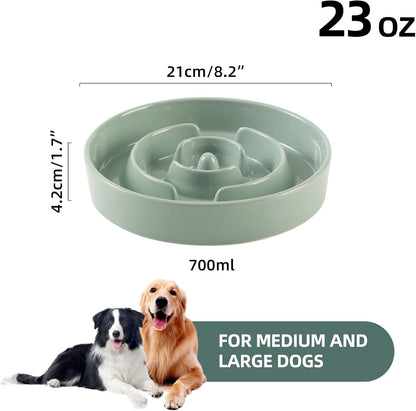 8.2inch Ceramic Slow Feeder Dog Bowl for Medium and Large Breed, Puzzle Dog Food Dish