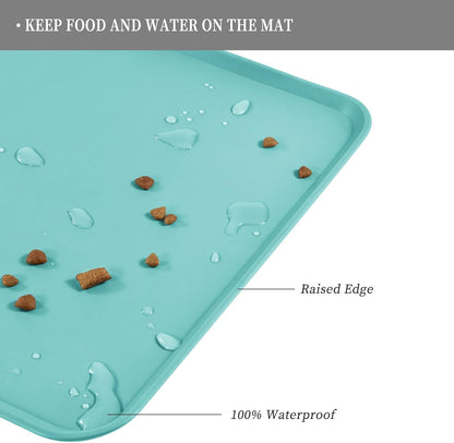 Waterproof Pet Feeding Mat with High Raised Edges, Heavier and Thicker Placemats for Cat Dog Water