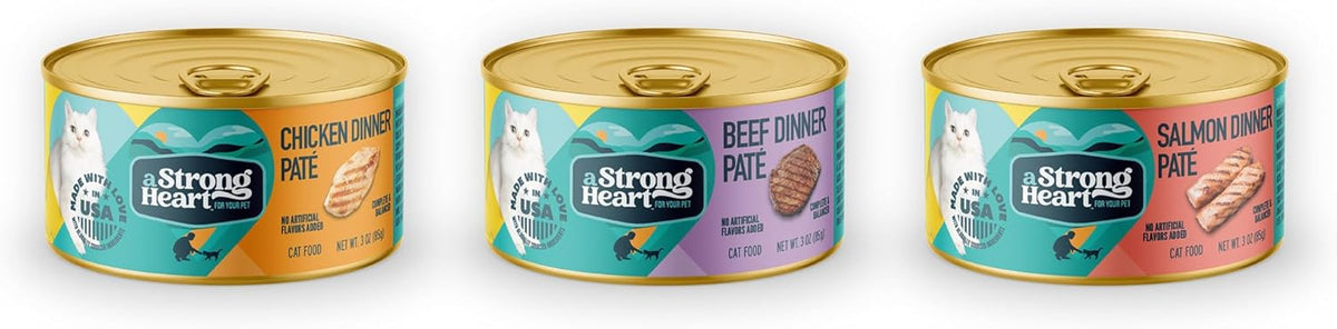 A Strong Heart Canned Wet Cat Food, Chicken, Beef and Salmon Variety Pack - 3 oz Cans (Pack of 24)
