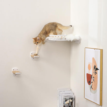 3-in-1 Cat Climbing Wall Steps with Hemp Rope, Shelves and Perches - Wall-Mounted Cat Furniture Set