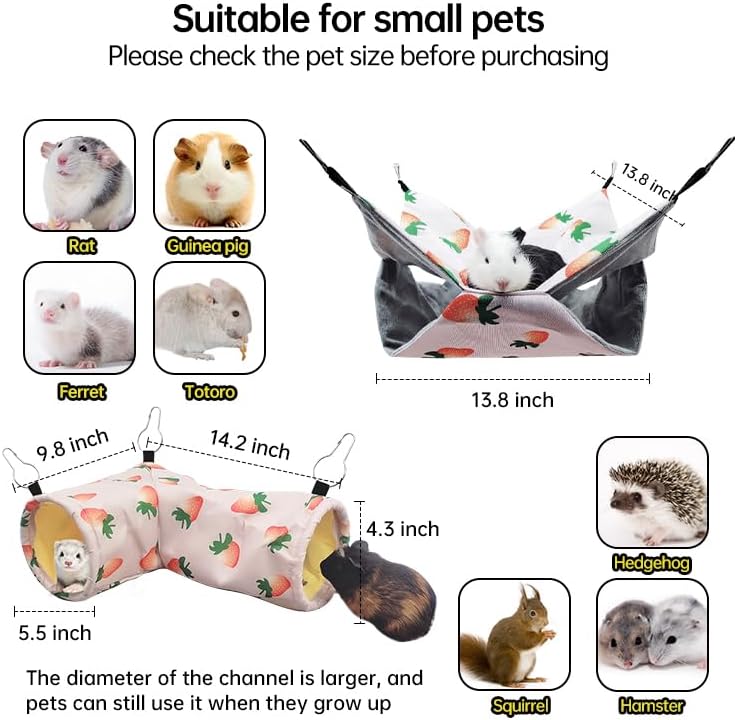 Large Caliber Guinea Pig & Rat Tunnel Hideout & Hammock, Corner Hideout Toy for Guinea Pig, Ferret
