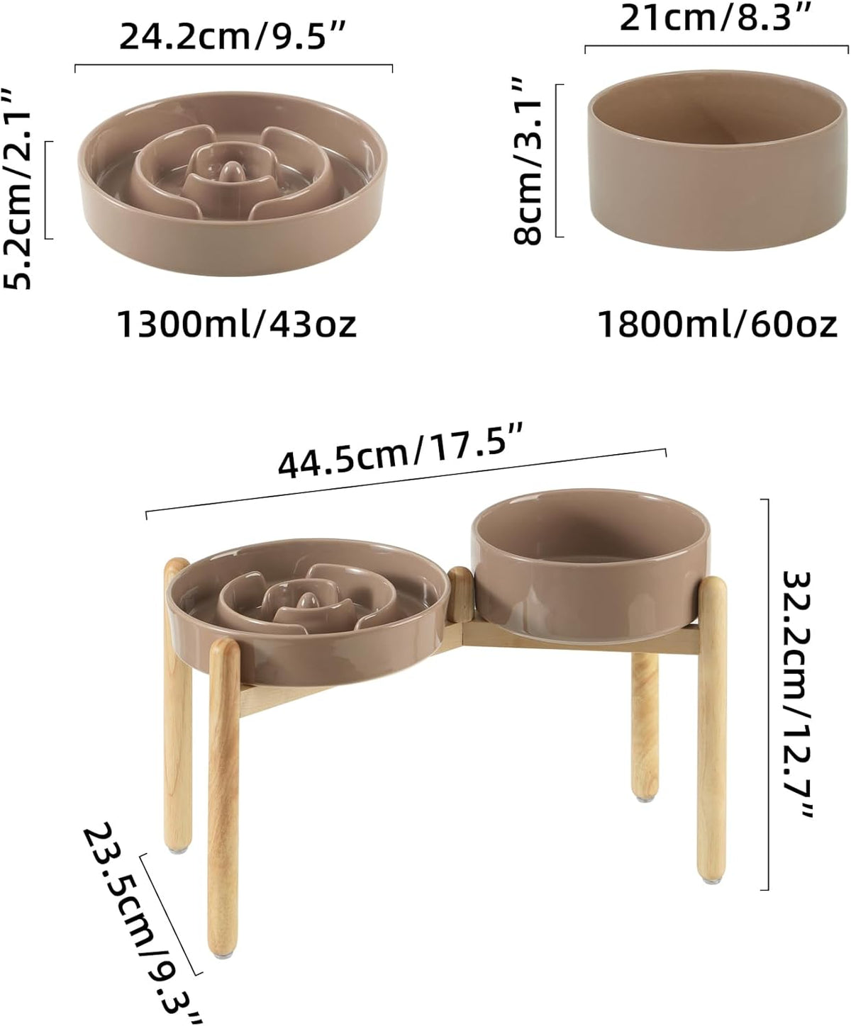 Ceramic Raised Slow Feeder Dog Bowl Set, Elevated 8.2inch Bowl and 9.5inch Puzzle Slow Food Dish