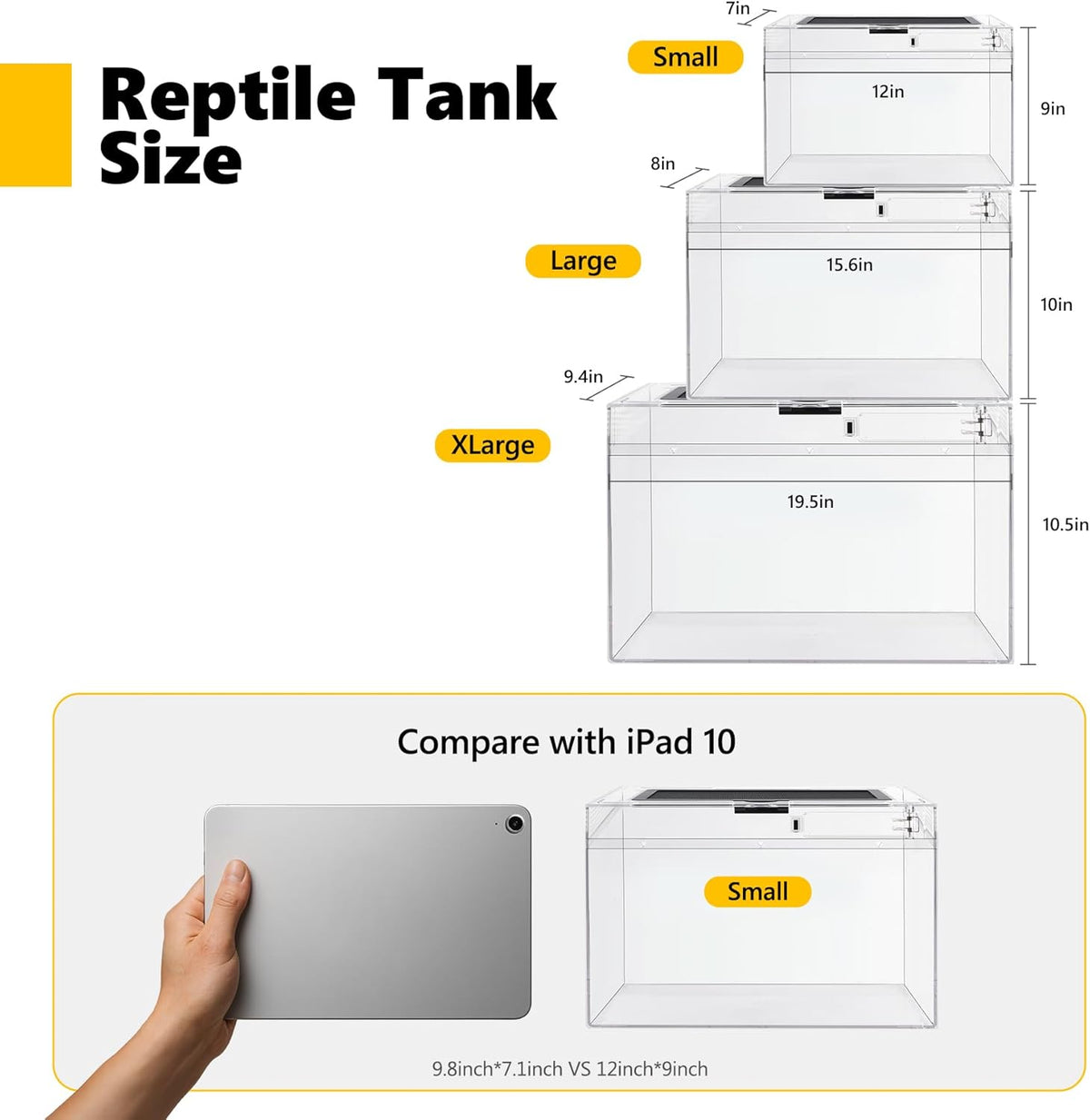 Reptile PC Terrarium,Anti Breakage 12x7x9 inch Insect Amphibians Tank Spider Starter Kits,Top