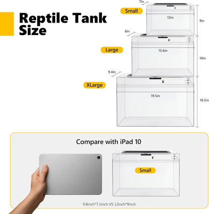 Reptile PC Terrarium,Anti Breakage 19.5x9.4x10.5 in Amphibians Tank Starter Kits,Top Sliding Door